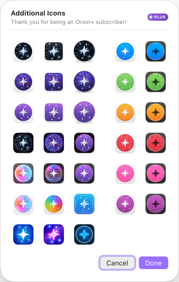 Exclusive Orion+ app icons