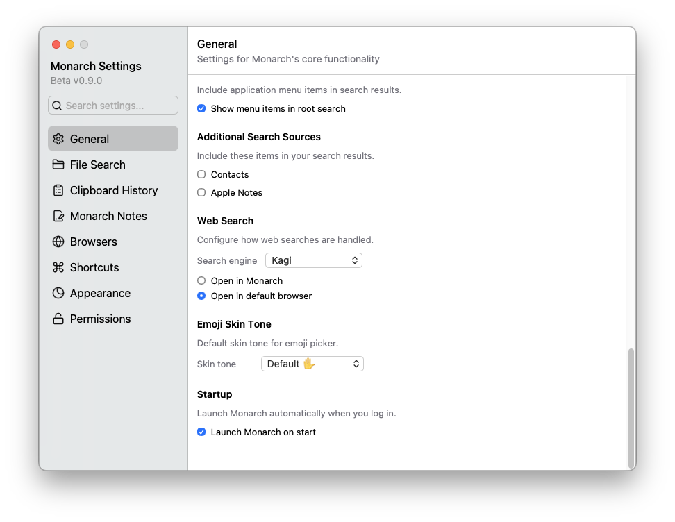 Monarch General Settings
