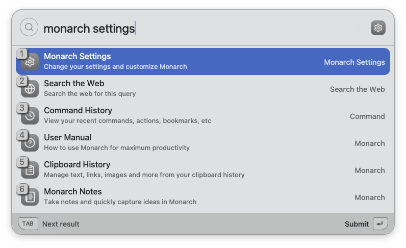 Monarch Settings Search