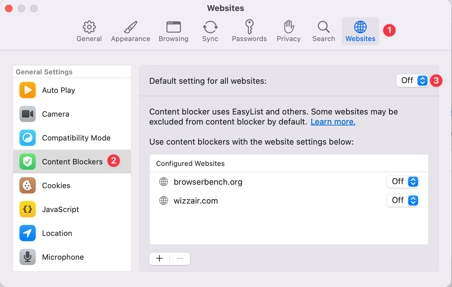 Content Blocking Settings