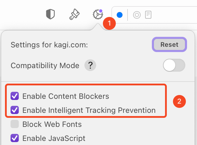 Settings for a Specific Website