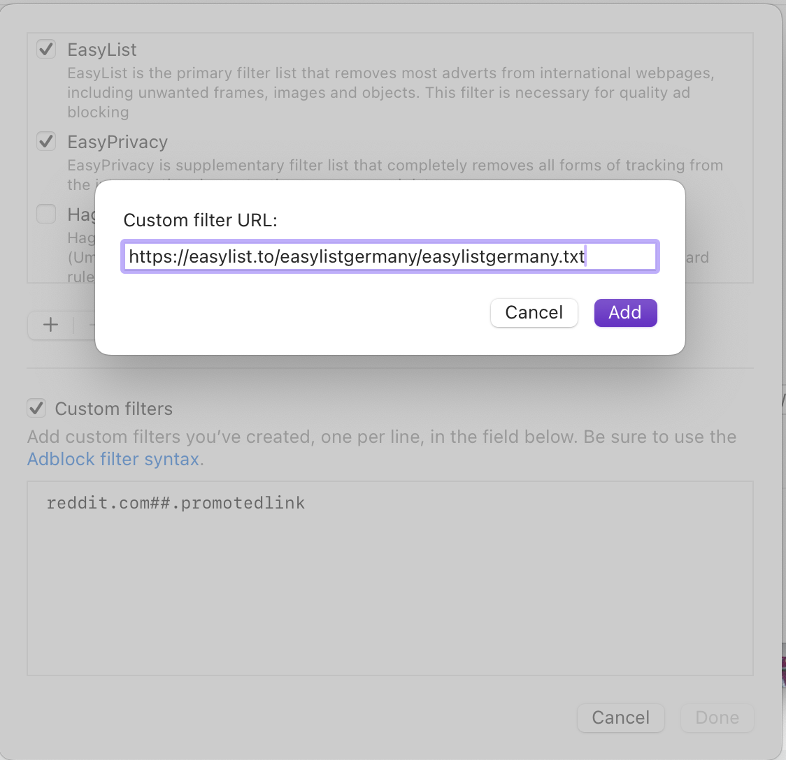 Blocklists - Custom URL