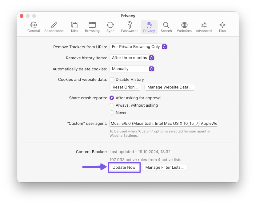 Orion macOS Blocklists - Update Now