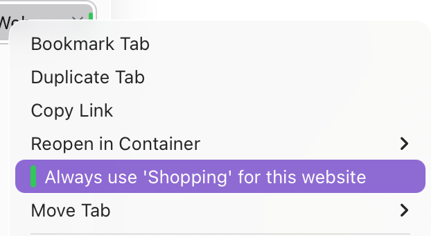 Tab context menu item for making the container rule permanent