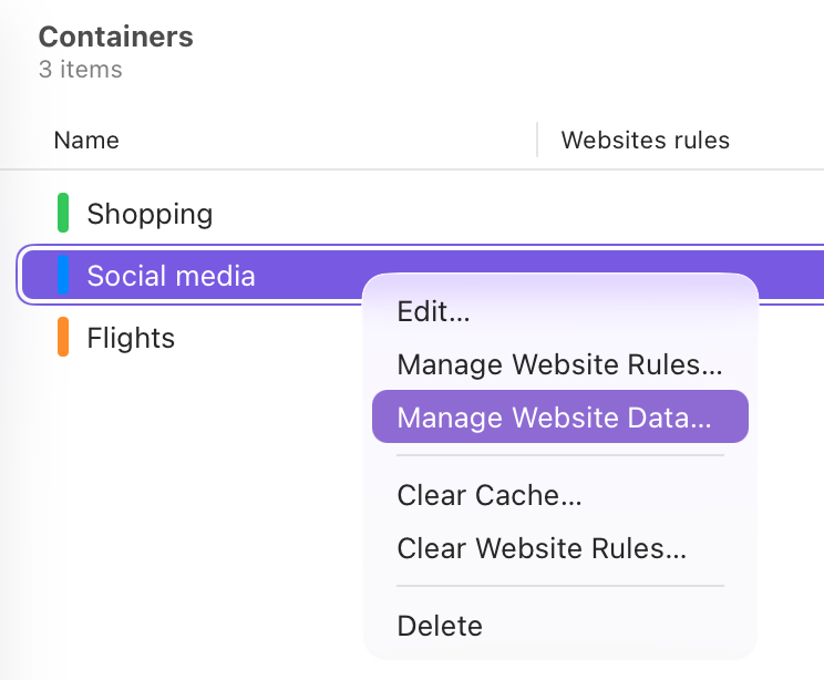 Location of container website data
