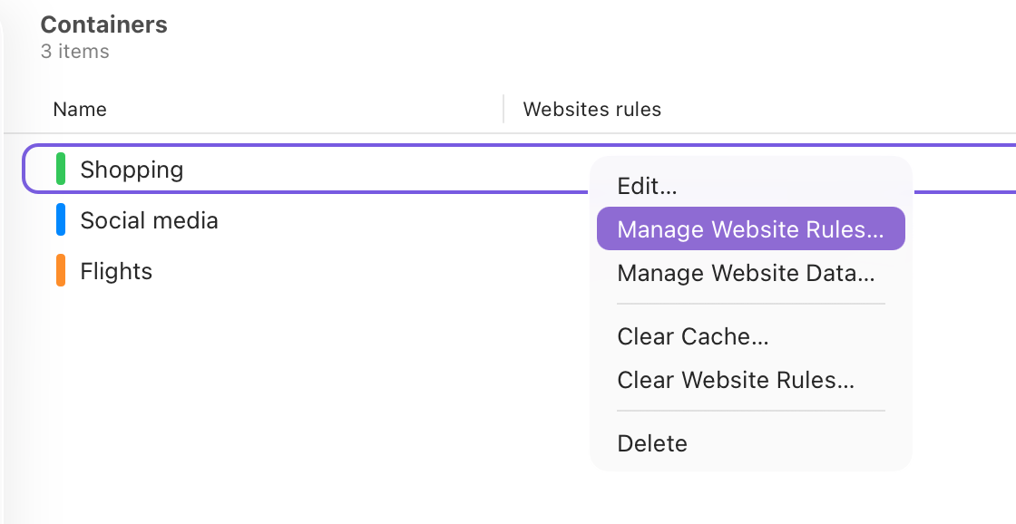 Container website rules