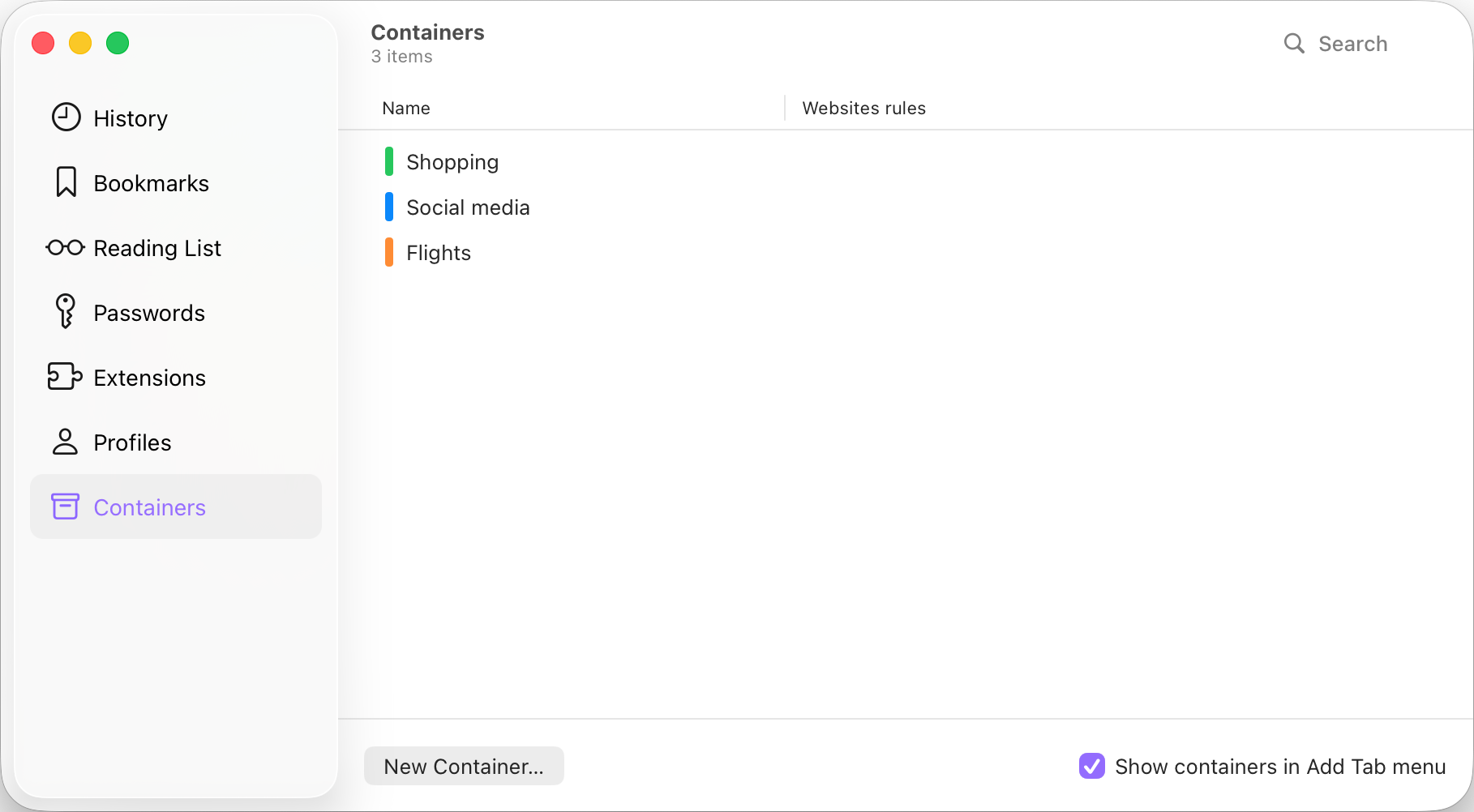 Containers window