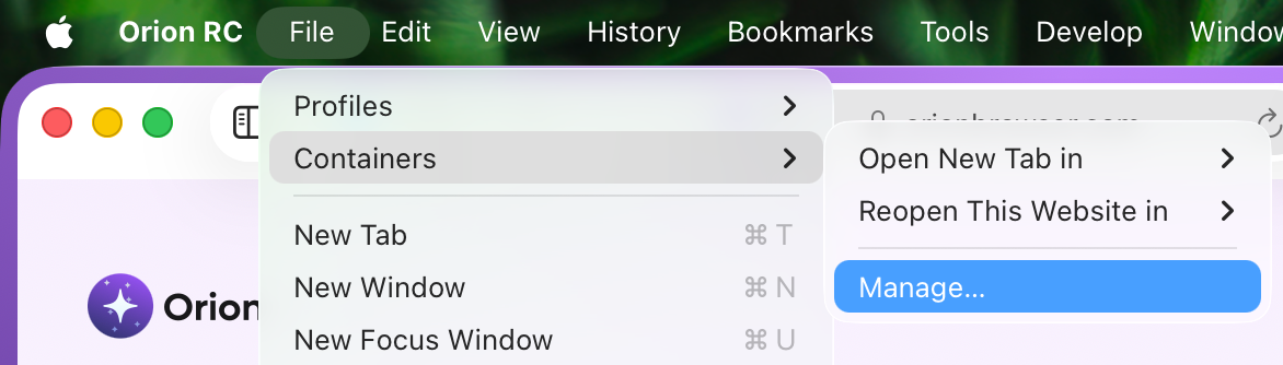 Location of Container settings