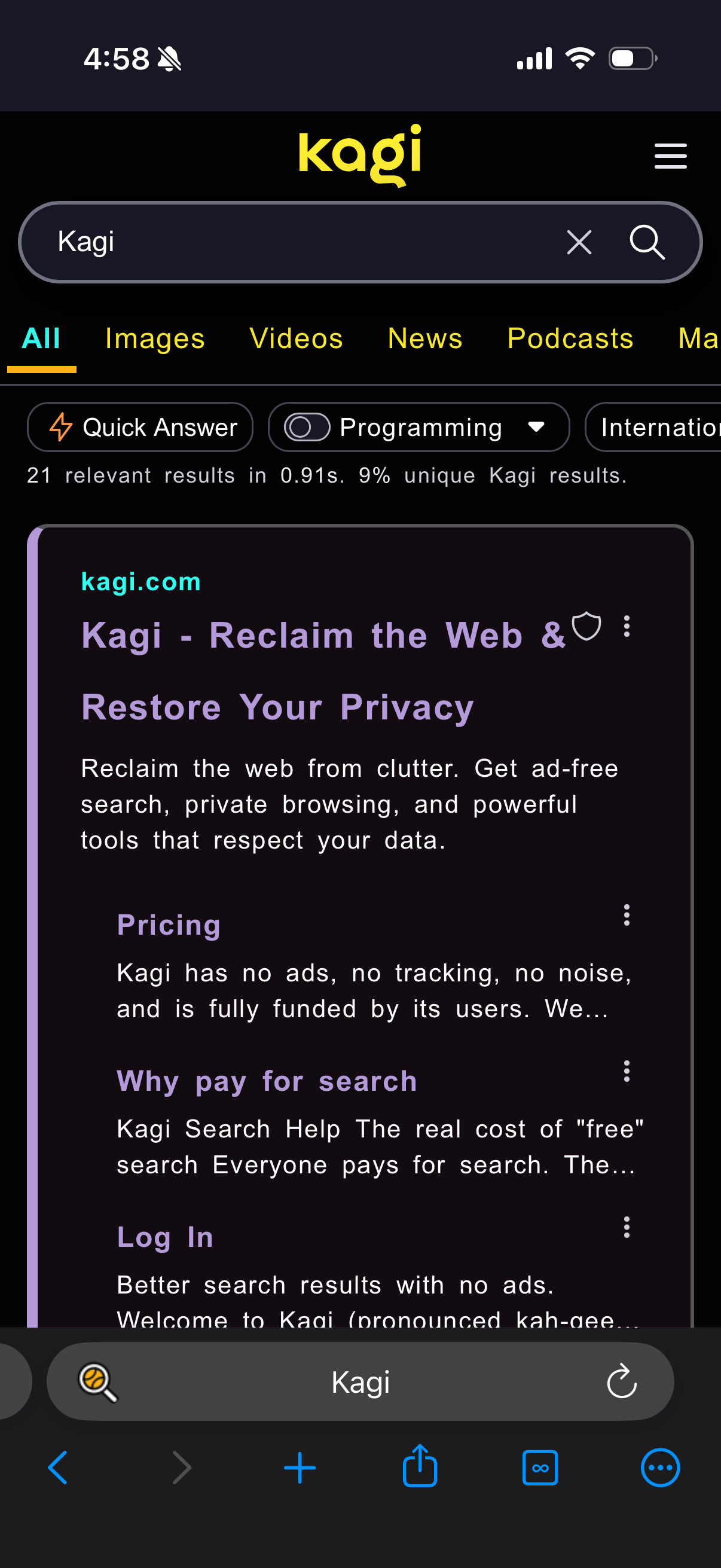Kagi Catppuccin Mocha Theme