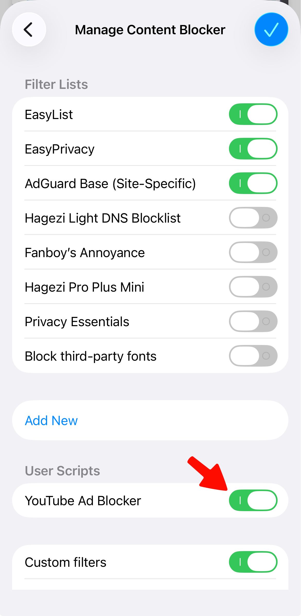 The location of the YT adblock on iOS