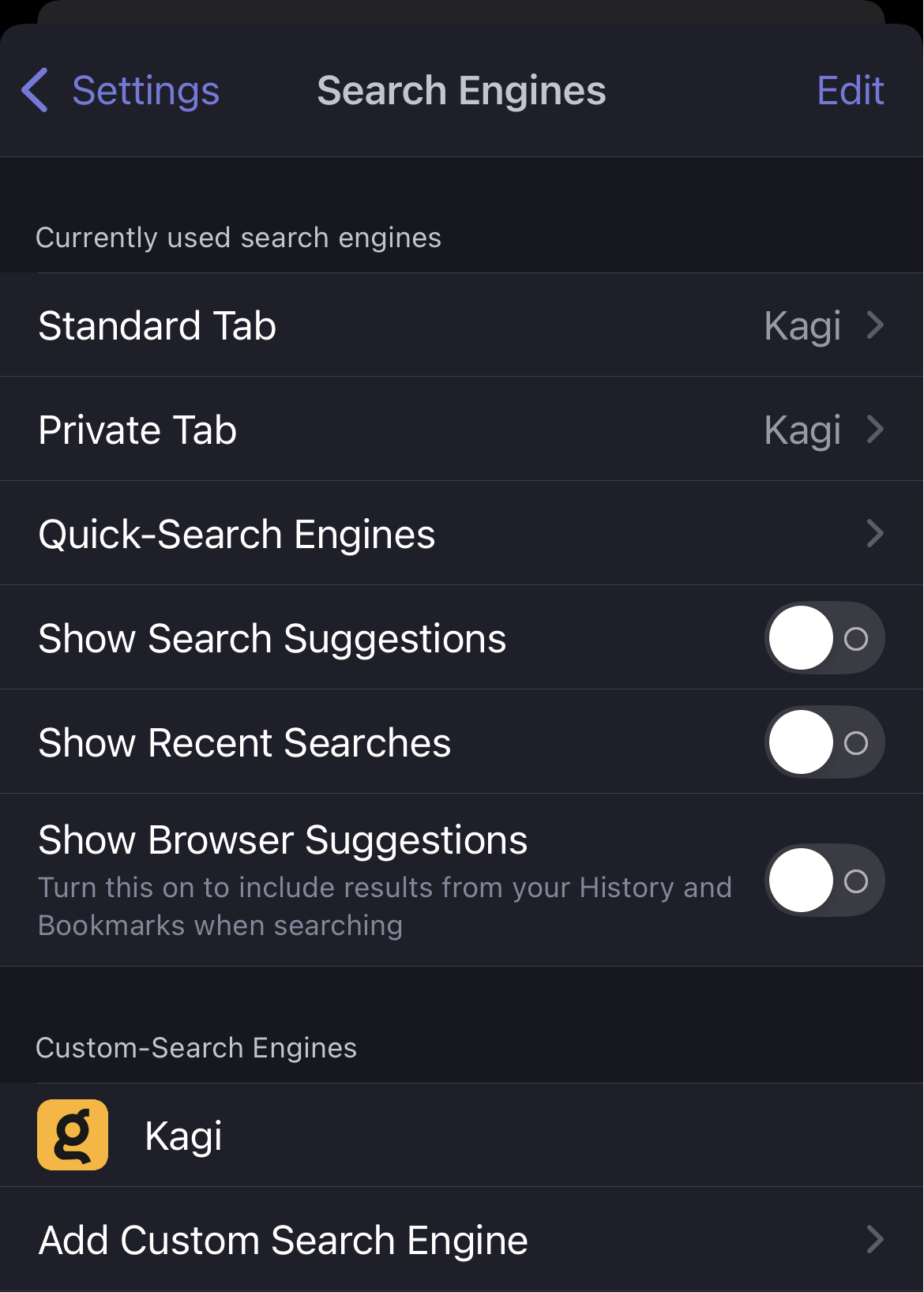 Adding a custom search engine on Brave on iOS