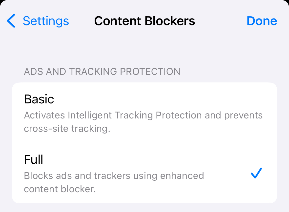 Tracking Prevention Settings