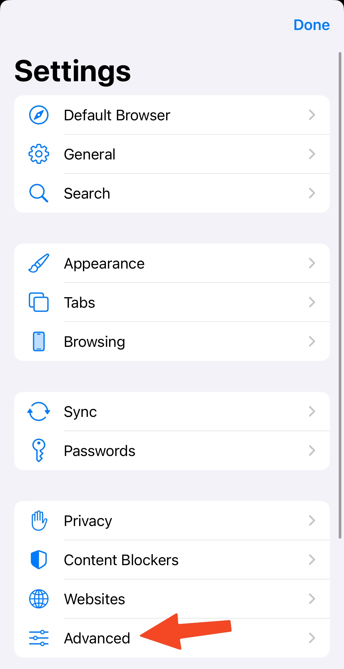 iOS Advanced Settings location