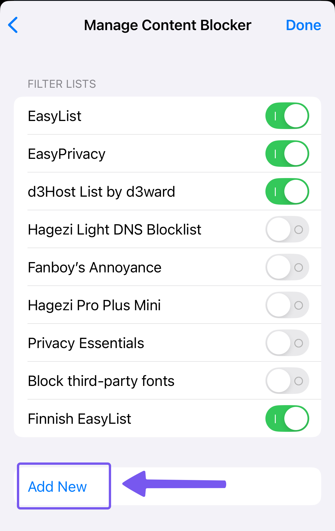 iOS Blocklists - Add Blocklist