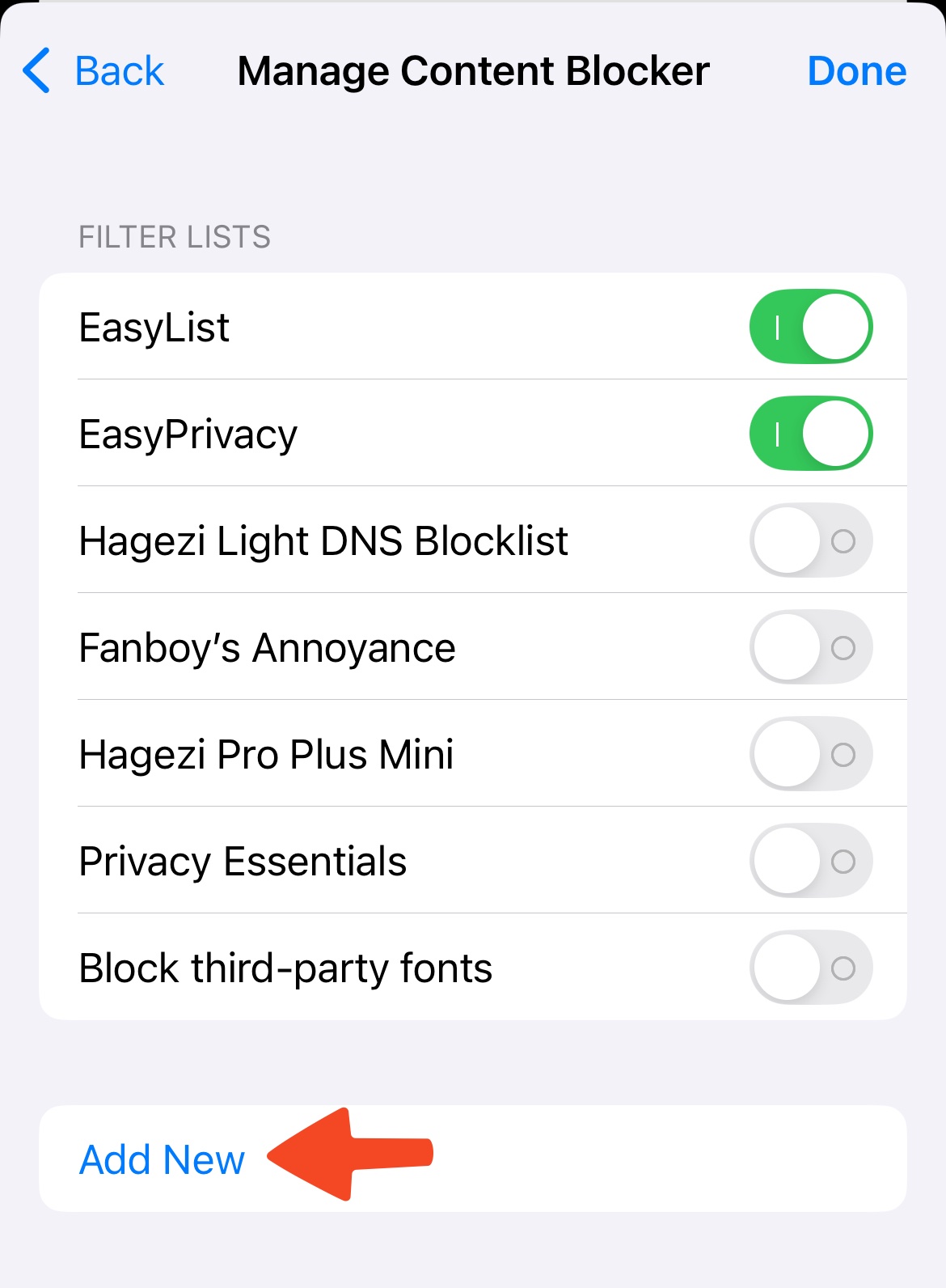 iOS Blocklists - Add Blocklist