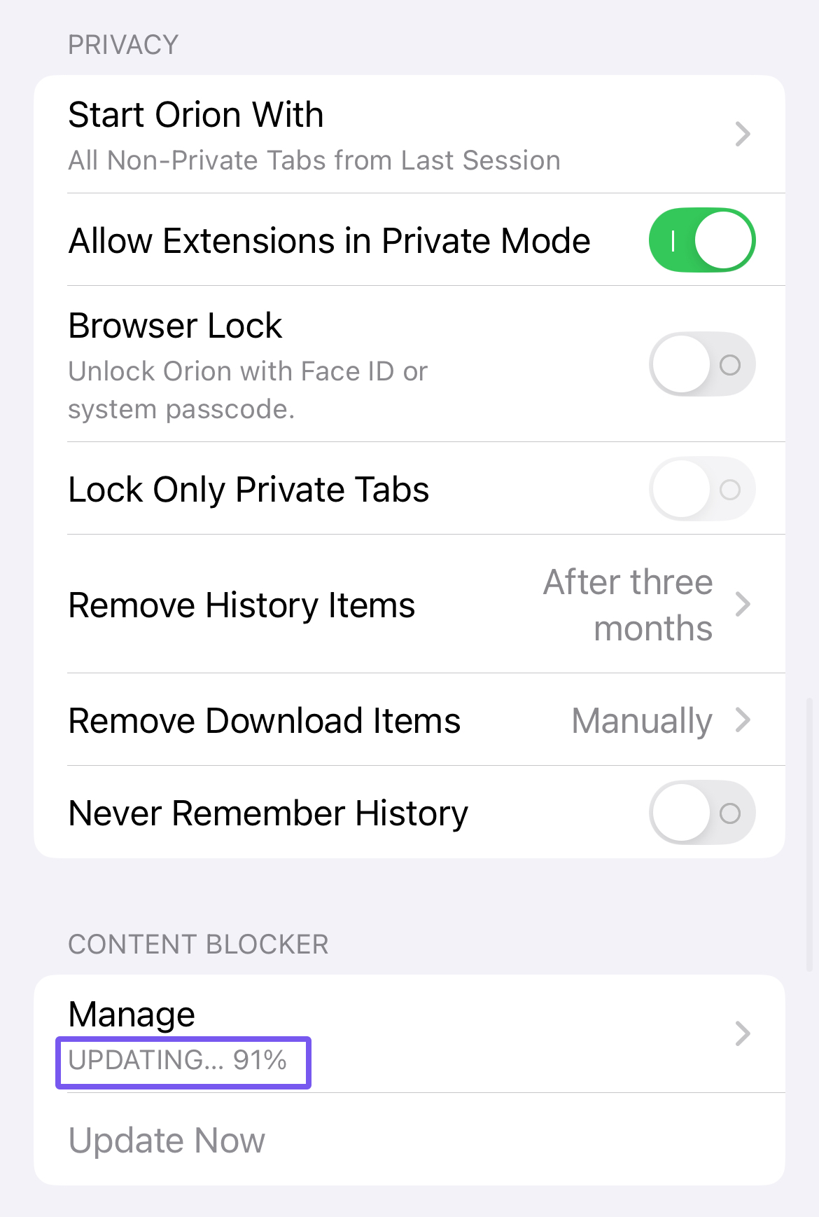 Orion iOS Blocklists - Processing Update