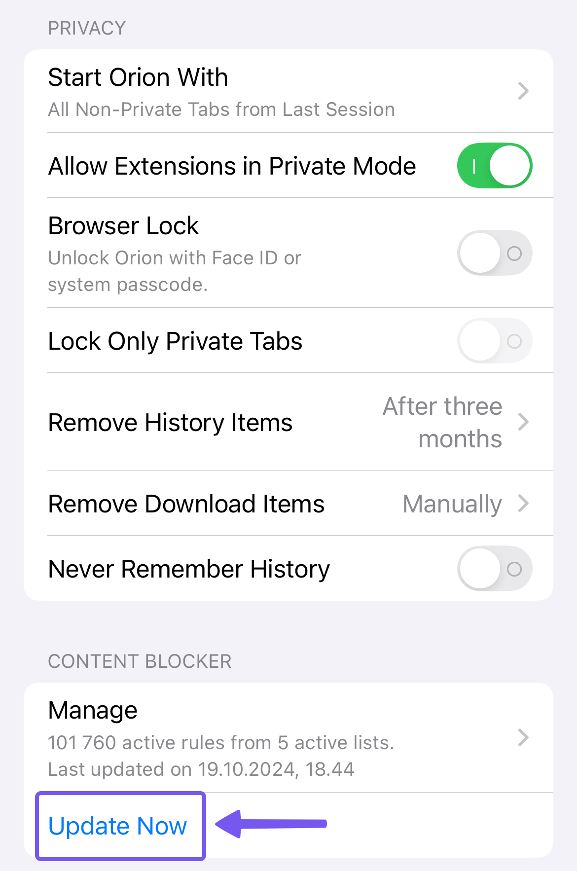 Orion iOS Blocklists - Update Now