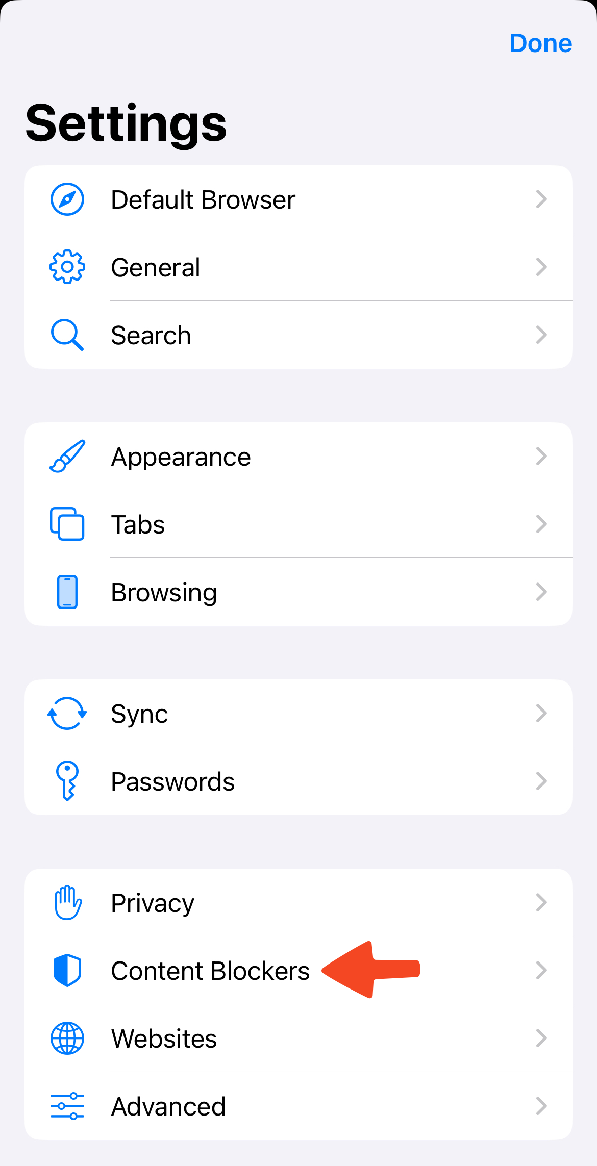 iOS Blocklists - Accessing the Content Blocker settings