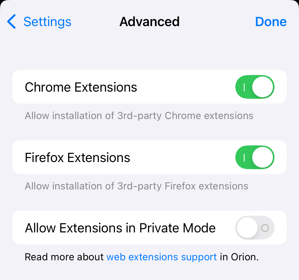 iOS Advanced Settings location