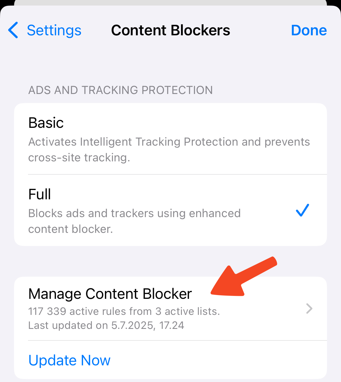 iOS Blocklists - Manage Content Blocker