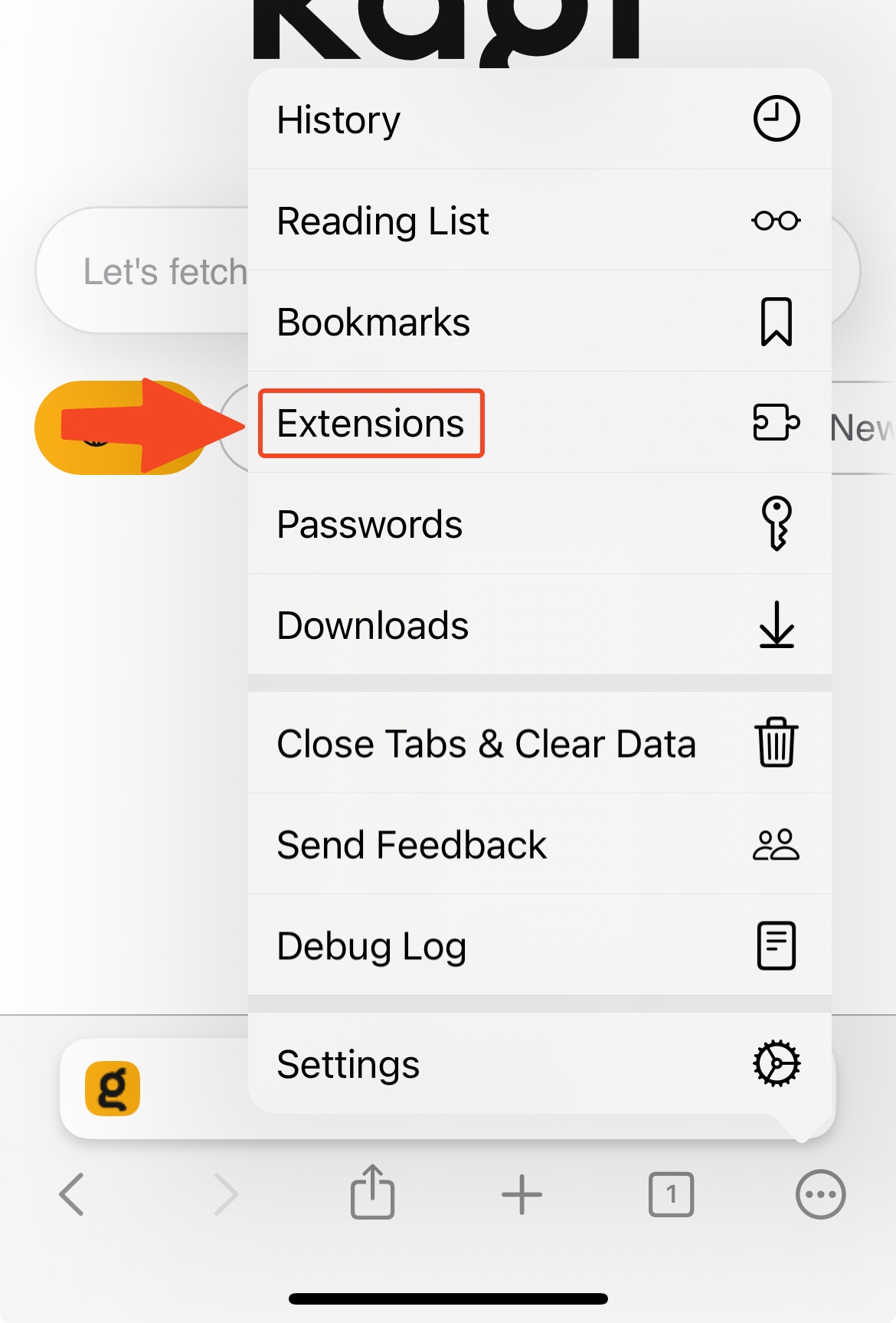 iOS Extensions Menu Choice