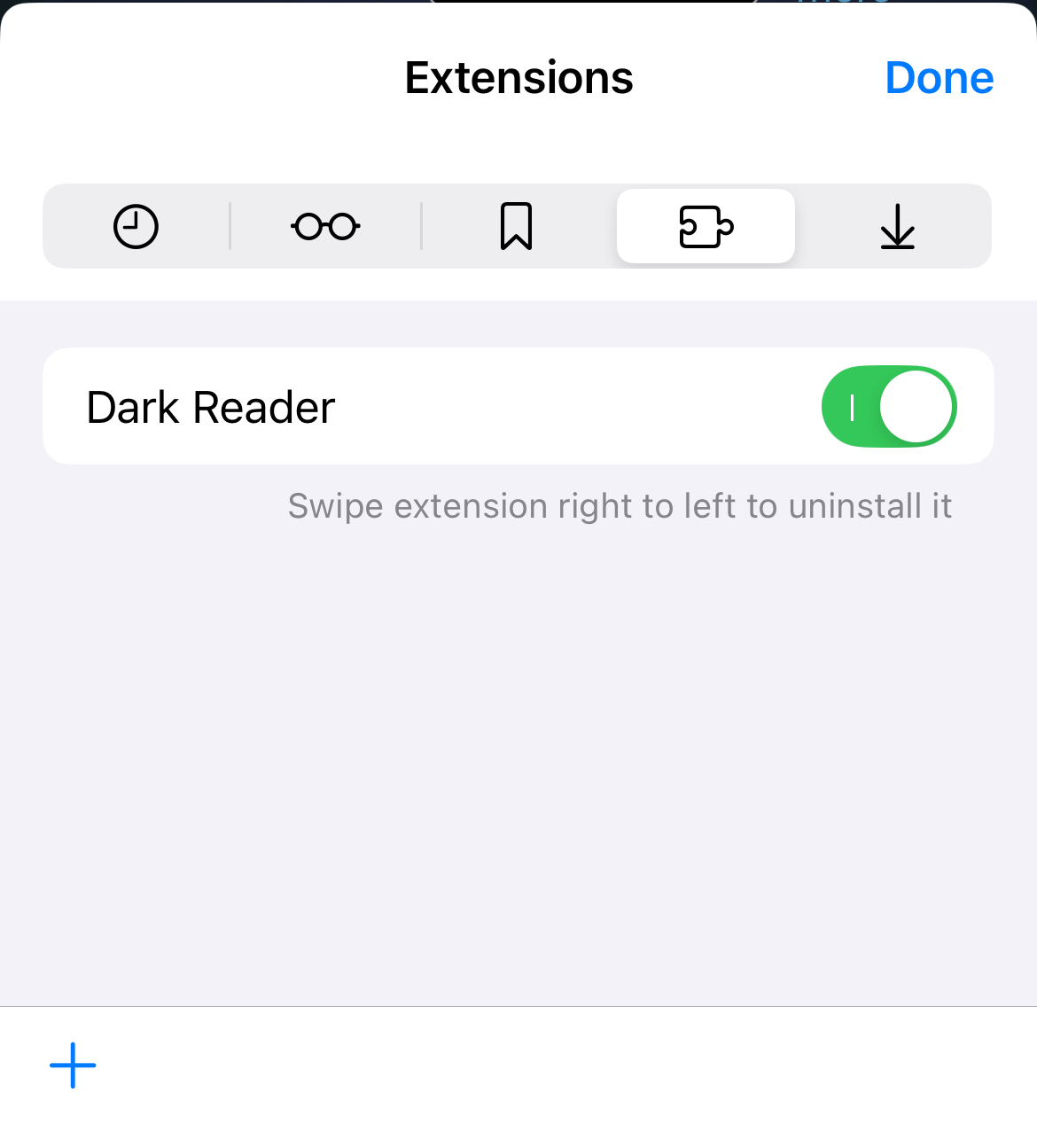 iOS Extensions Management Area