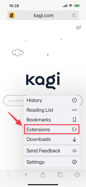 iOS Extensions Menu Choice