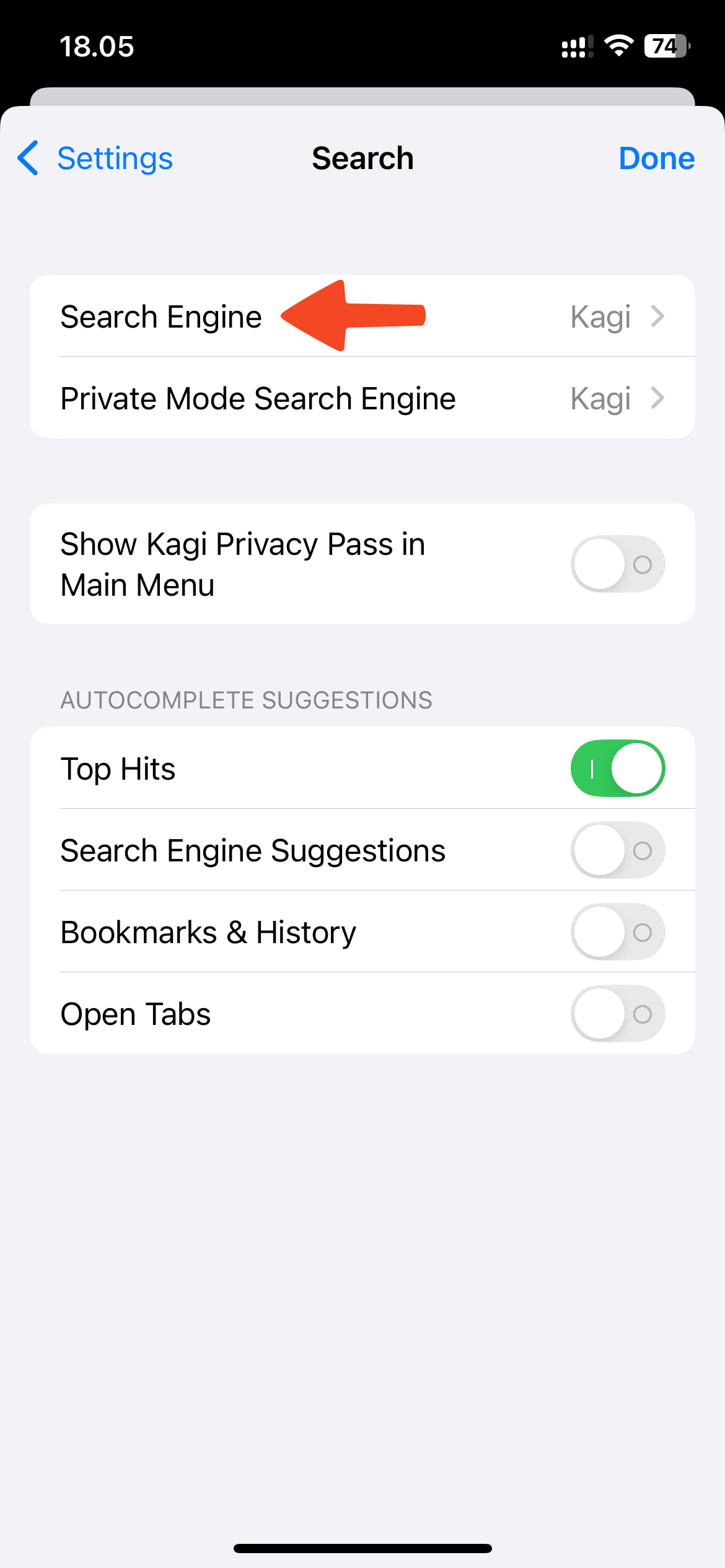 iOS Choose Search Engine