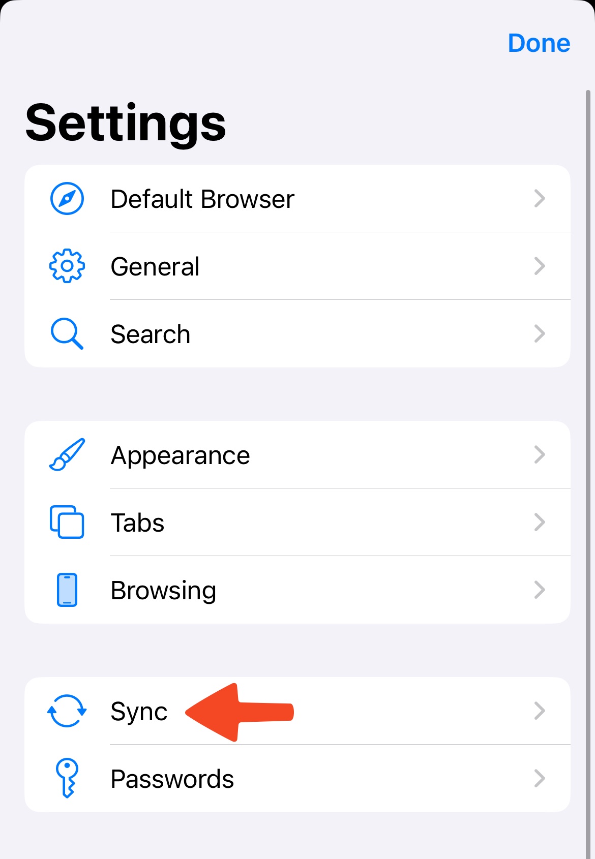 iOS Orion Sync Settings