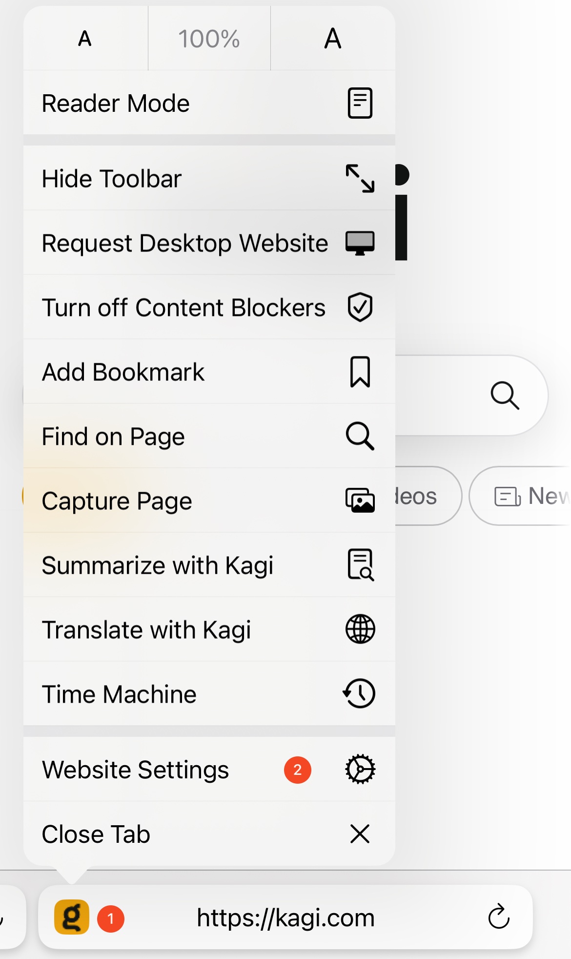 iOS Website Settings
