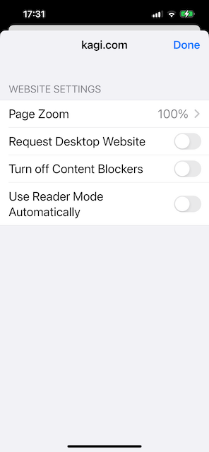 iOS Website Settings Detail