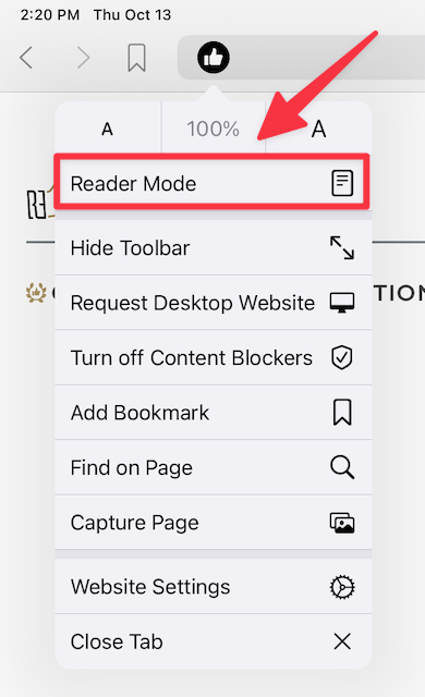 iPadOS Reader Mode