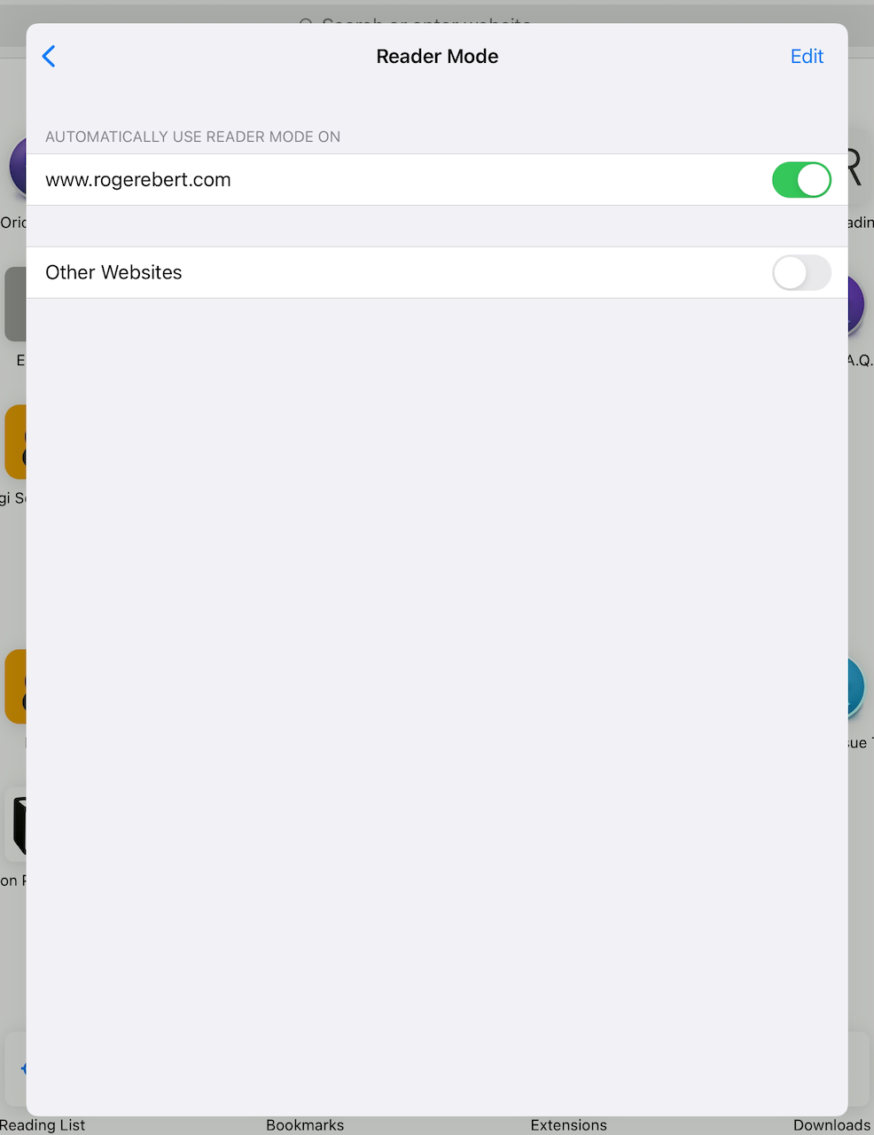 iPadOS Reader Mode Settings Detail