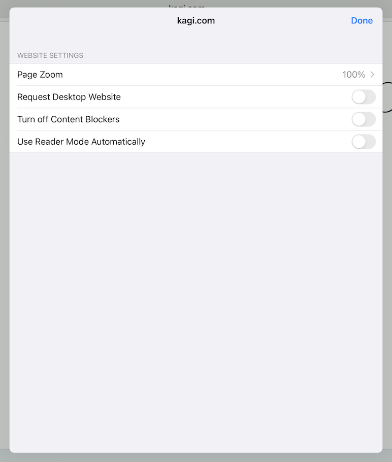 iPadOS Website Settings Detail