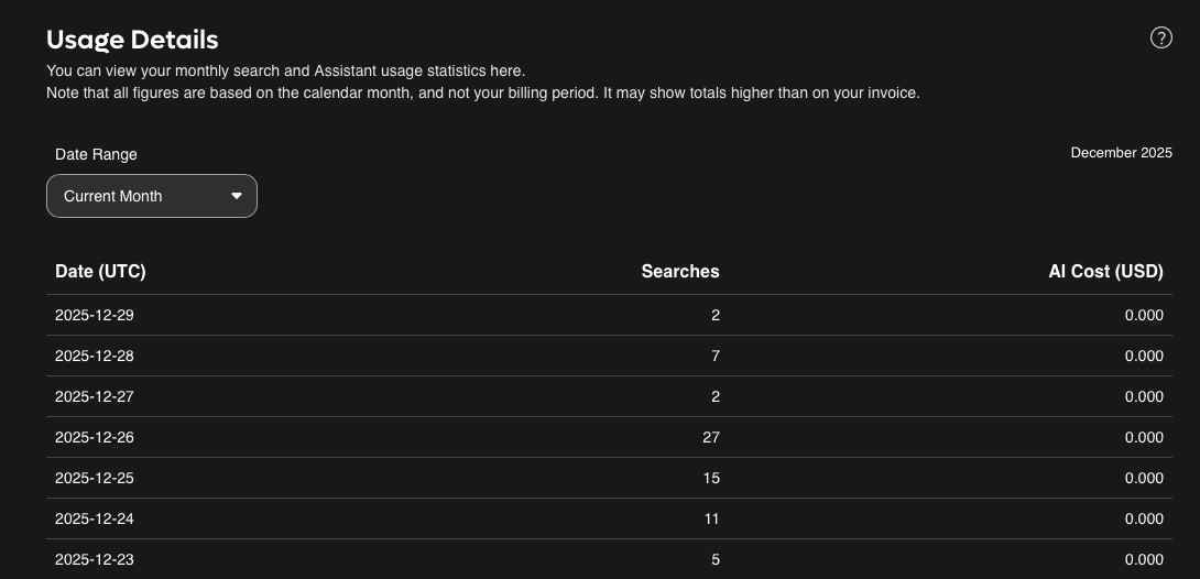 Billing Settings Usage