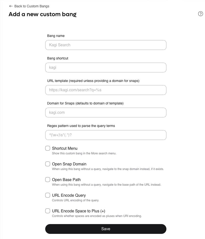 Custom Bang Editor in Settings