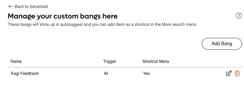 Custom Bang in Settings