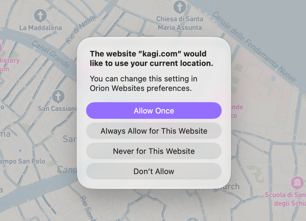 Kagi Maps - Geolocation Options