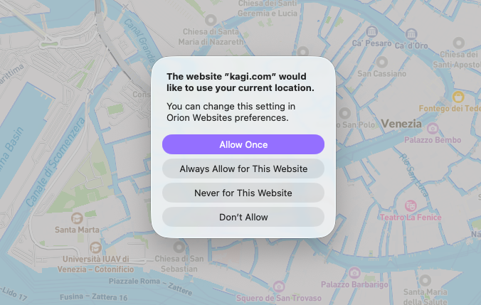 Kagi Maps - Geolocation Options