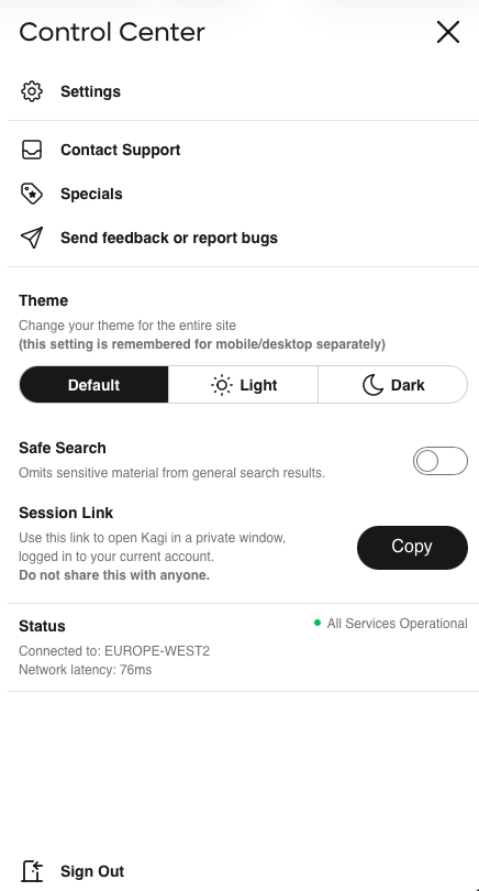 Control Center Panel
