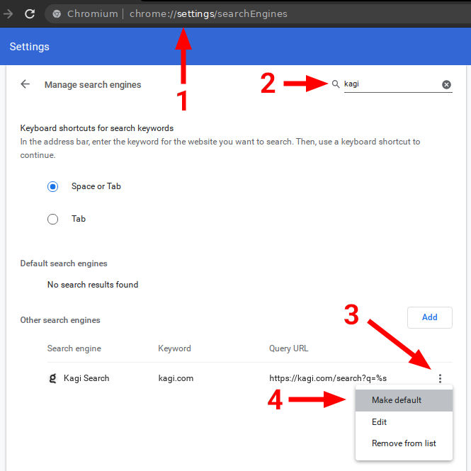 Setting Kagi as Default Search Engine in Chrome