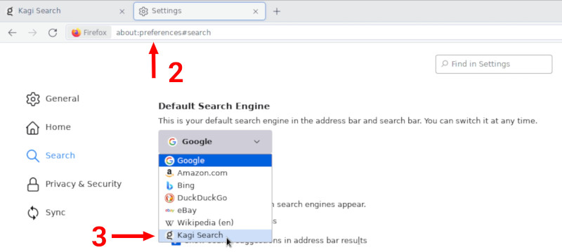 Setting Kagi as Default Search Engine in Firefox 2