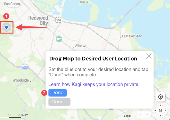 Kagi Maps - Geolocation Options