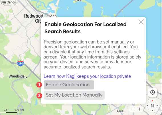 Kagi Maps - Geolocation Options