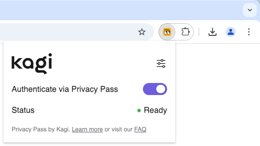 Kagi Privacy Pass - Extension Pop Up