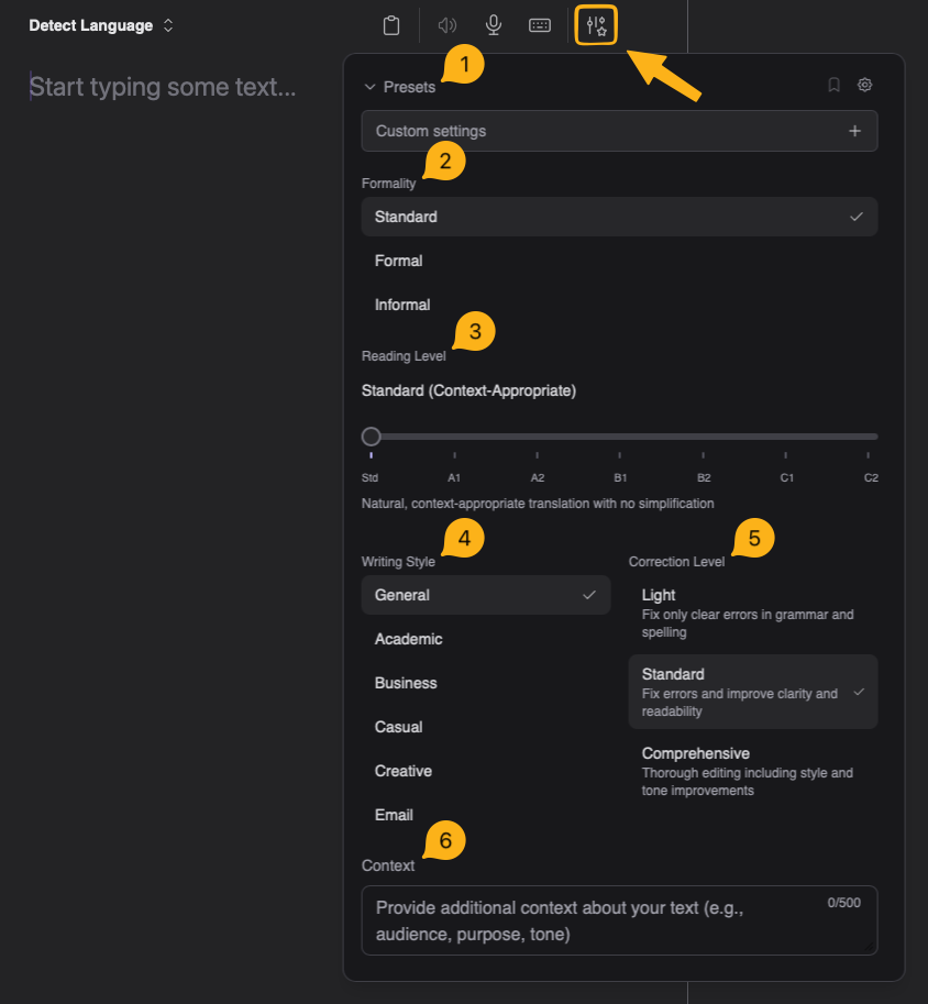 Proofreading Settings