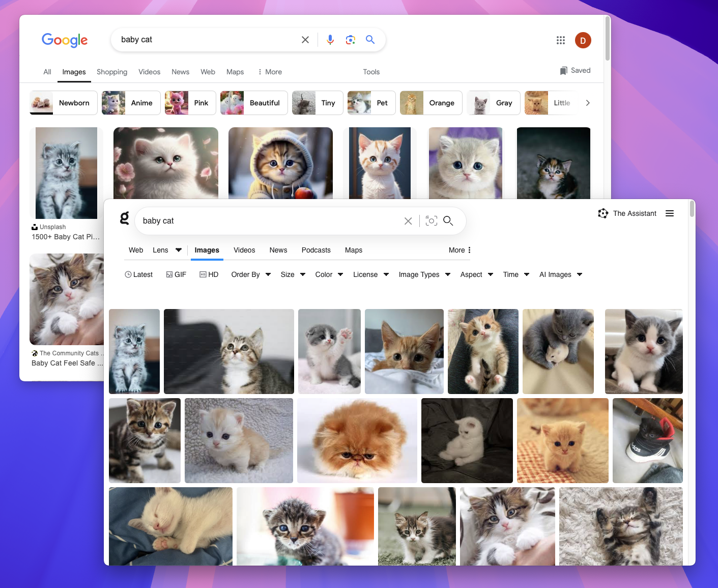 Kagi vs Google AI-generated images