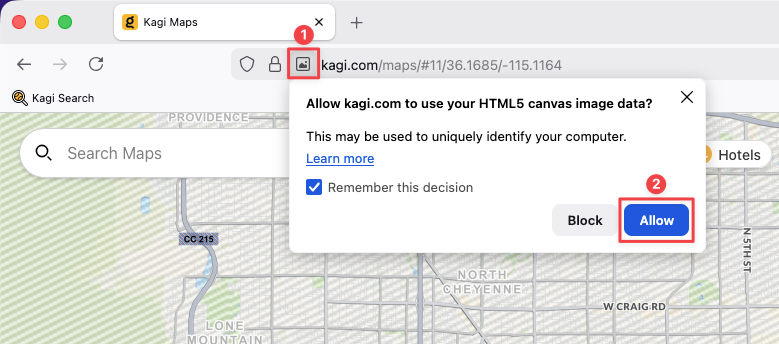 Allowing canvas access for Kagi Maps in LibreWolf