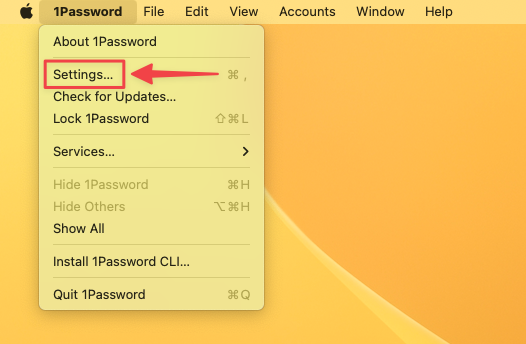 1Password Settings Menu