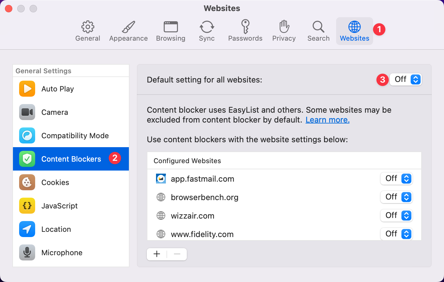 macOS Content Blockers Off